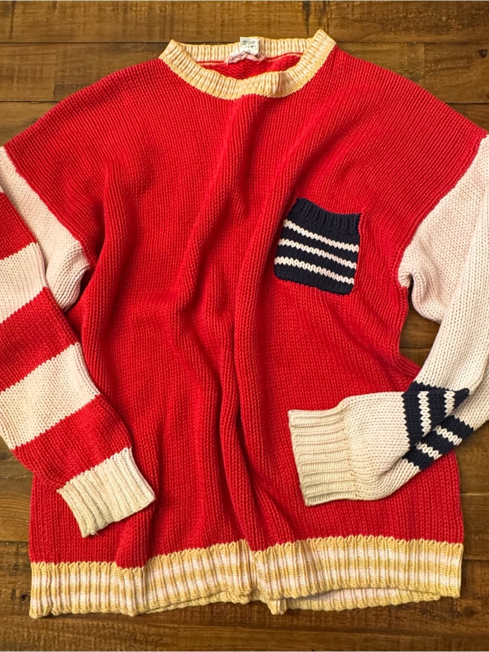 VINTAGE NANCY HELLER Striped Pocket Sweater - Lightweight Knit